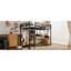 Lit mezzanine double avec bureau et tiroirs de rangement en tissu non tissé, structure de lit mezzanine en métal avec échelles, sans sommier et sans sommier