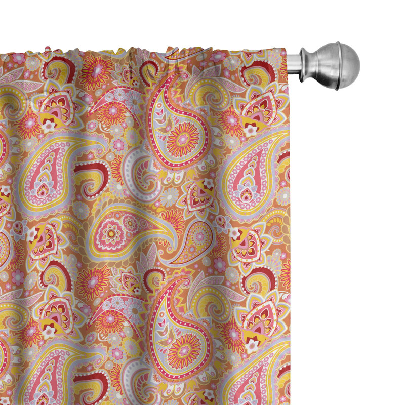 Paisley Semi-Sheer Rod Pocket Curtain Panels, 28" x 84", Orange