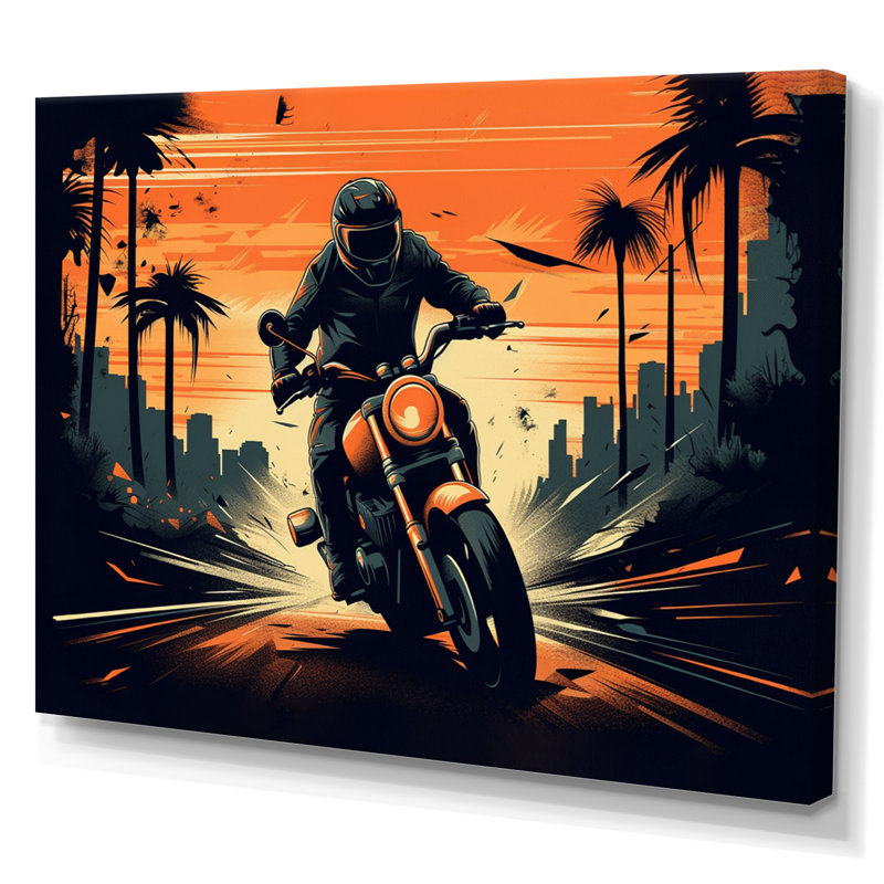 Motocyclette rugissant sur le boulevard IV - impressions sur toile, H 12 po x l 20 po, Toile tendue