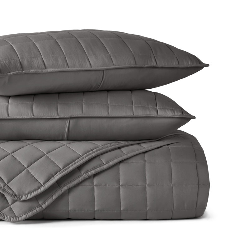 Becky Cameron Square Quilt Set, Twin/Twin XL Coverlet + 1 Standard Sham, Gray