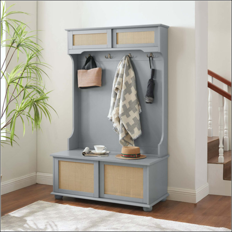 Étagère à vêtements avec porte-chaussures pour hall d'entrée, portemanteau avec banc et rangement pour chaussures