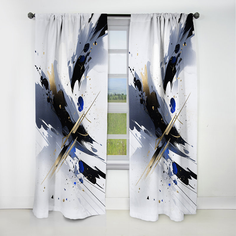 Symphonie cubique noire et bleue - rideau cubisme - rideau occultant abstrait - 1 panneaux, L 52 po x L 95 po