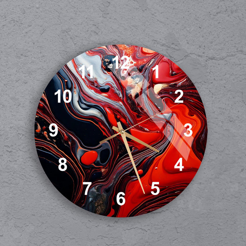 Horloge murale abstraite noire - Design fluide, verre trempé et fluide, Petit