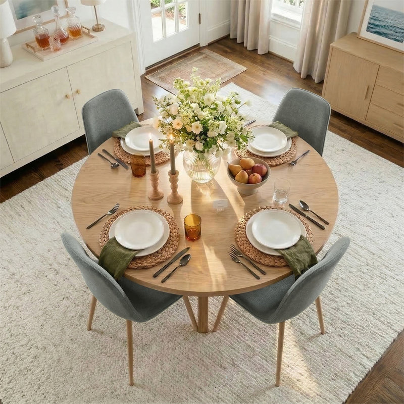 Cleckley 4 - Person Dining Table Sets With 39.4'' Round Table & 4 Upholstered Fabric Chairs, Gray
