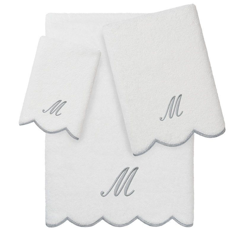Ensemble de serviettes personnalisées 100% coton turque ADORNIA 3 pièces Linum Home Textiles, M, Blanc / Gris