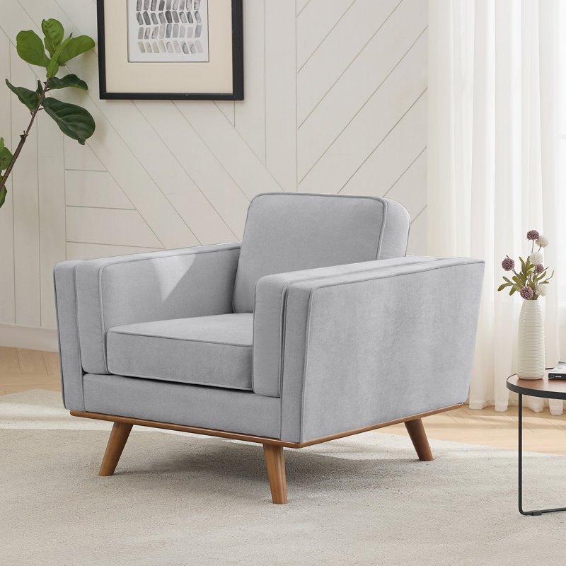 Fauteuil en chenille Inayat l 22,3 po avec pieds en bois massif, Gris foncé