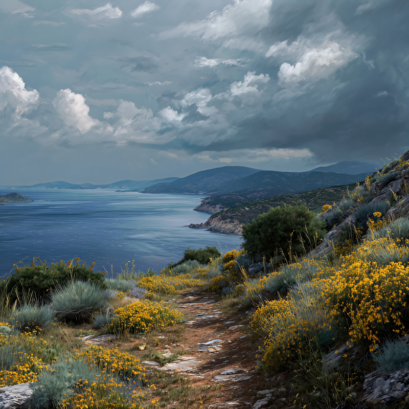 Art mural sur toile Coastal Wildflower Path, 12"W x 12"H x 1"D