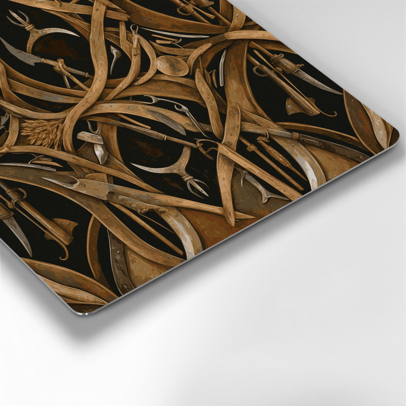 Farm Tool Pattern Border Brown Metal Wall Art, 8" H x 8" W