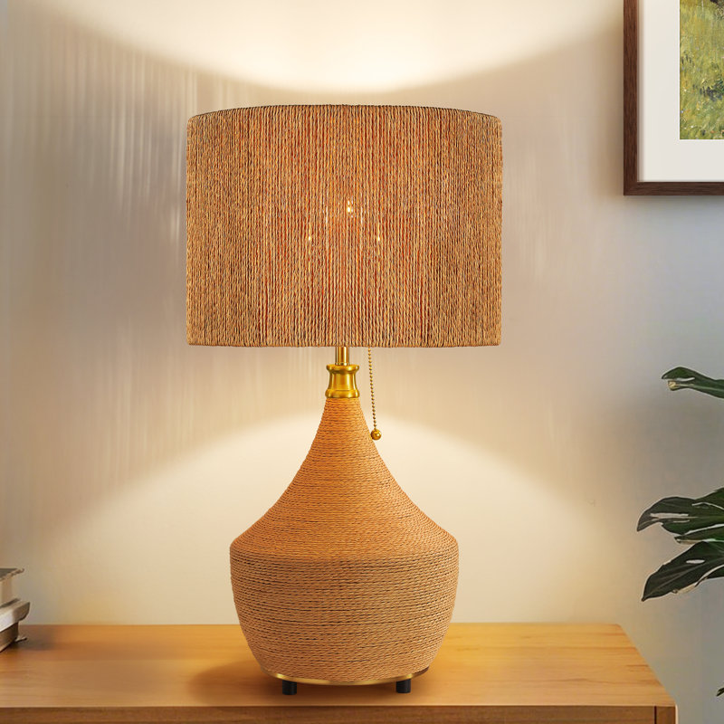 24" Bedside Natural Rattan Table Lamp