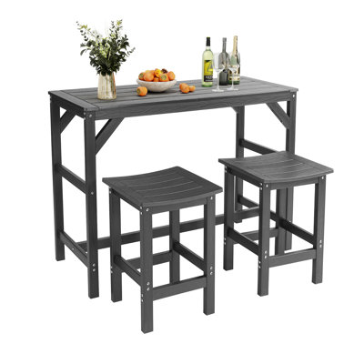 Ensemble de bar d'extérieur pour terrasse en PEHD pour 2 personnes, ensemble de bar pour le balcon, ensemble de table de bar et tabourets toutes saisons