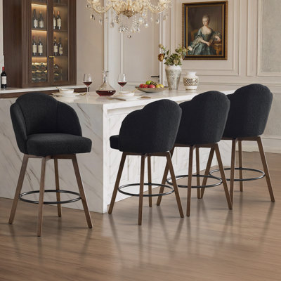 Tabouret de bar et de comptoir pivotant 27 po avec siège large 27 po, chaises de îlot de cuisine pivotant à 360 ° avec pieds en bois massif, sherpa noir