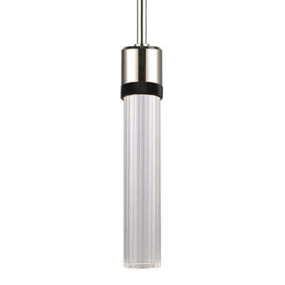 3" LED 3CCT Cylindrical Pendant Light, 12" Fluted Glass And Matte White With Nickel Finish
