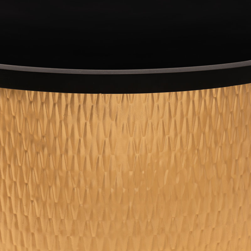 Modern Accent Cylindrical Round Coffee Table with Black Top, Gold