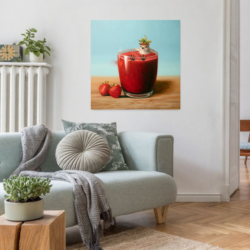 Strawberry Bliss, art urbain contemporain, fruit de l'oiseau, H 32 po x l 32 po