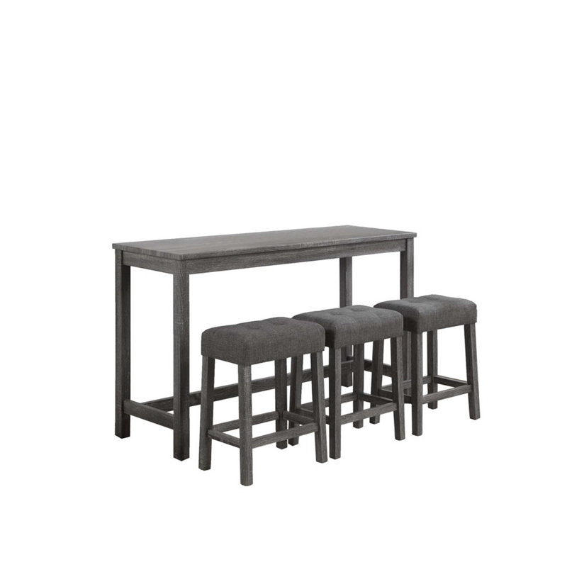 Ensemble de table bistro 4 pièces à hauteur de comptoir avec tabourets capitonnés, alliant charme rustique et confort moderne pour une utilisation polyvalente