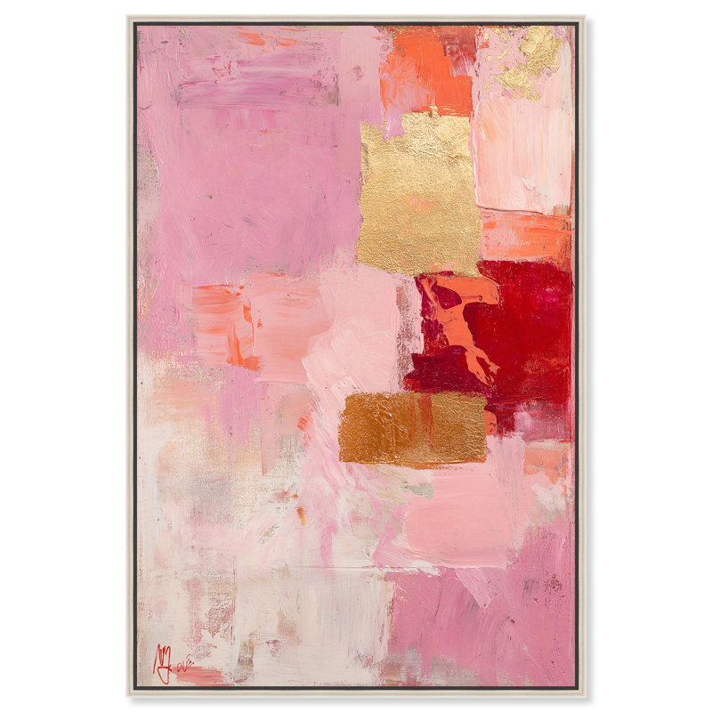 Art Remedy Blush, toile abstraite, Cadre argenté flottant, H 16 po x l 11 po