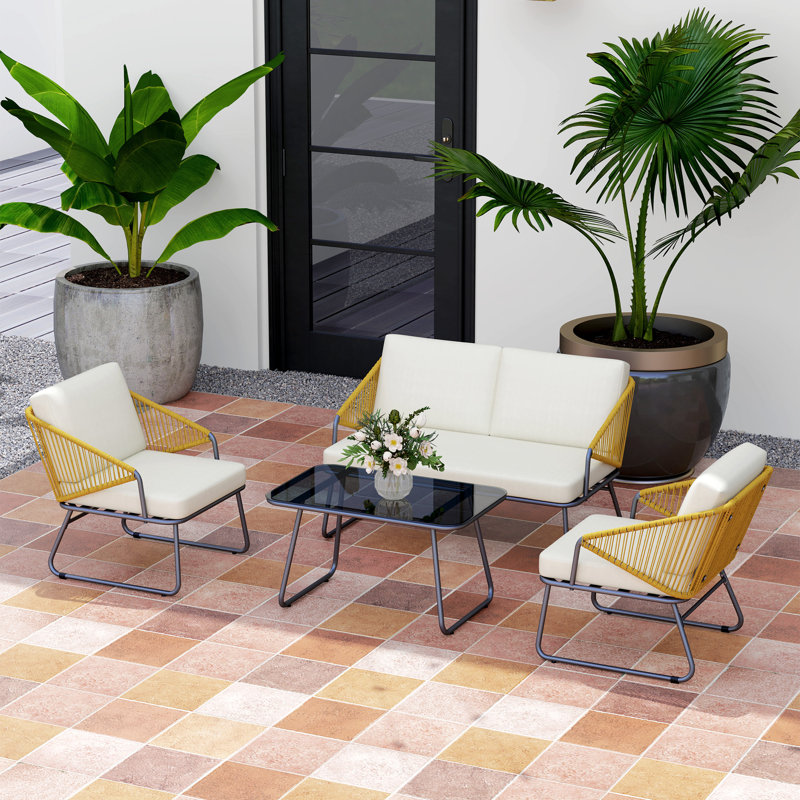 Rattan Sofa Set, Cream
