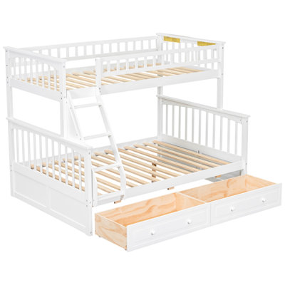 White Twin Over Full Convertible Bunk Bed With Drawers, Pine And Composition, Fence - Shaped Guardrails, Quick Setup Made Of , Slats, Sleep