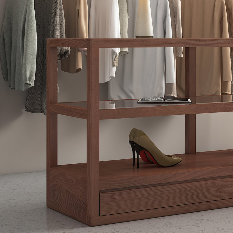 Solid wood display center island cabinet, 35.43" H x 78.74" W x 19.68" D