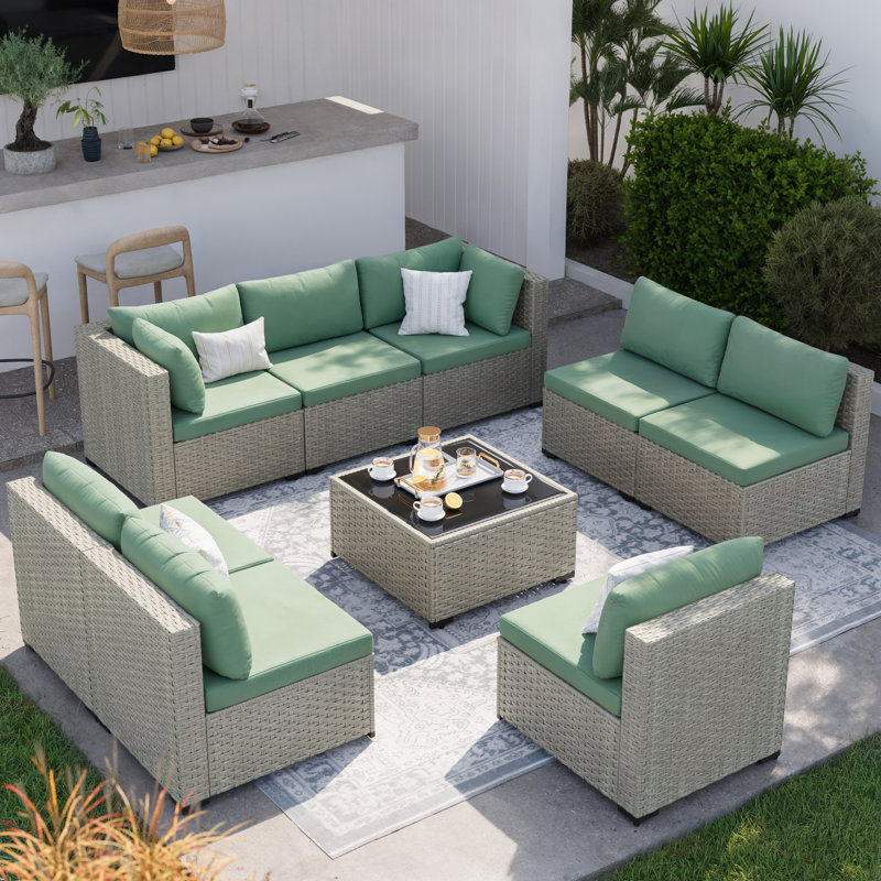 9 Pieces Patio Conversation Set, Green