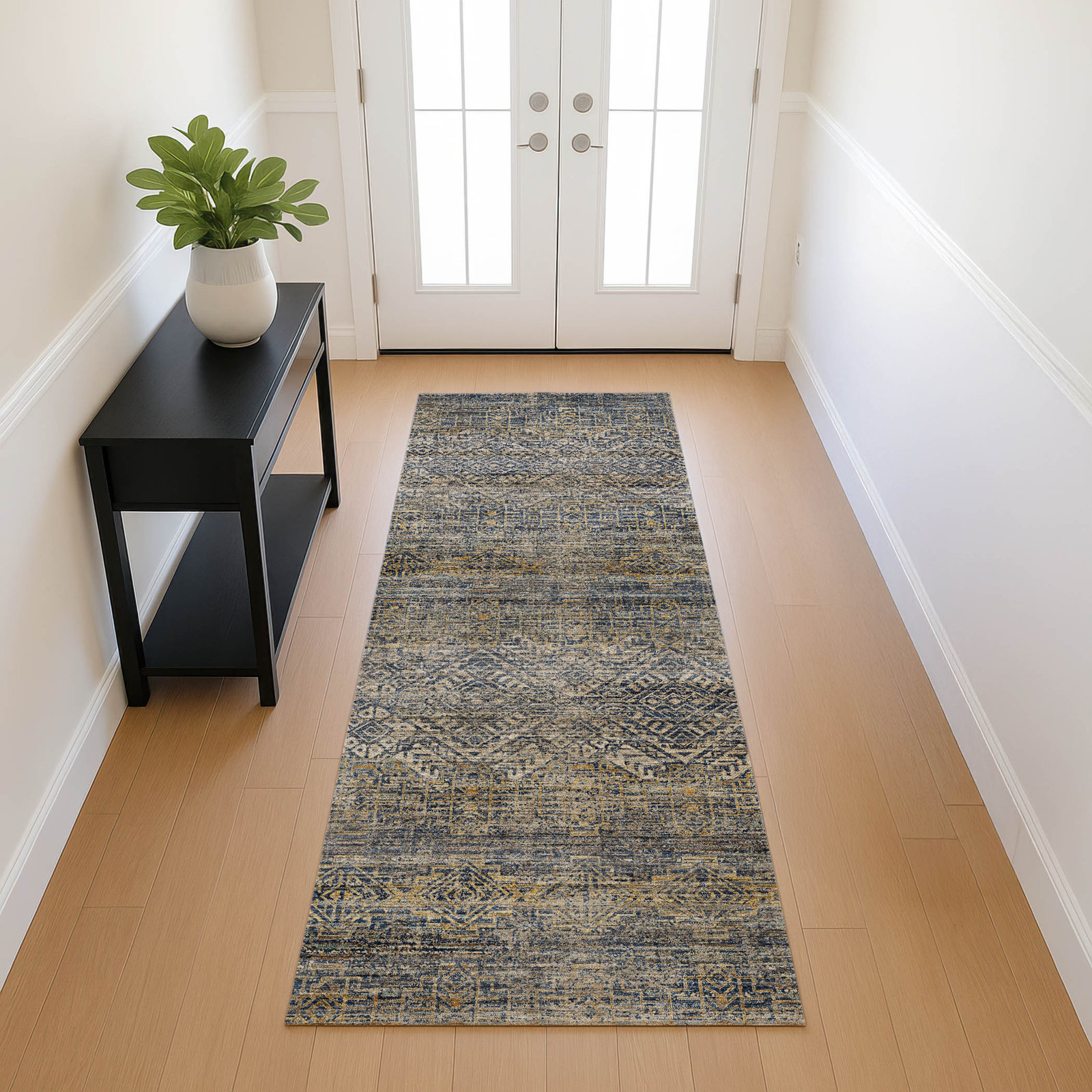 Premium Machine Washable Tirico Casual Rug, Navy, 2'3" x 7'6" Runner