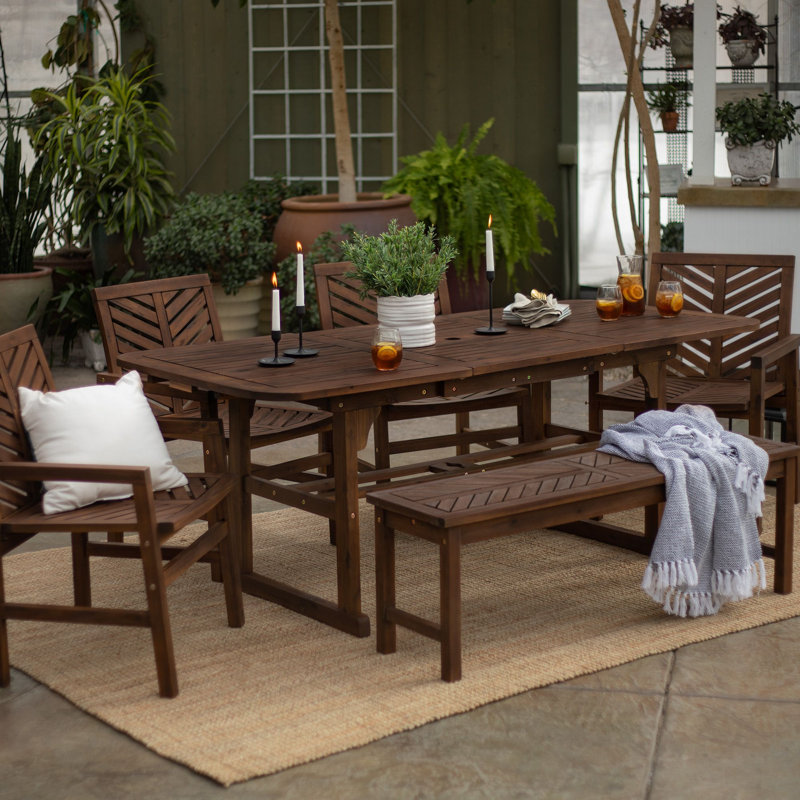 Alfonsi 6 - Person Wood Patio Dining Set with Rectangular Table, Dark Brown