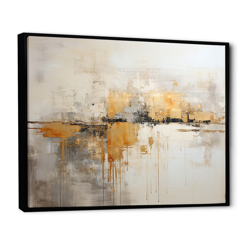 Minimalisme, horizon beige - Formes abstraites, impressions sur toile, H 34 po x l 44 po, Cadre flottant noir