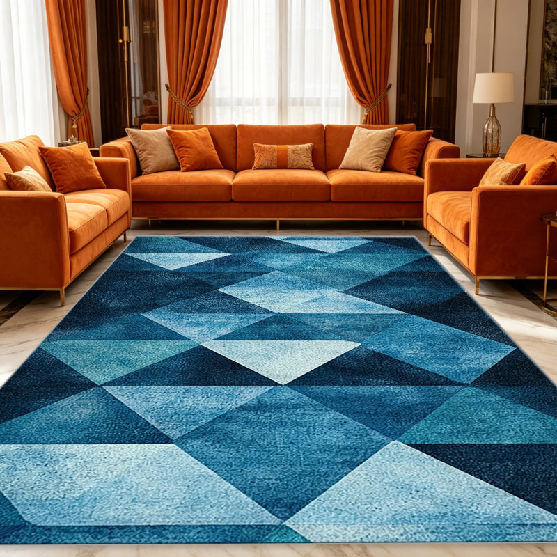 Blue Geometric Triangle carpet-easy to clean, machine-washable, soft and comfortable; suitable for door mats, kitchens, living rooms, bedrooms, corridors, and laundry areas. Easy to clean, durable carpet for home decoration.