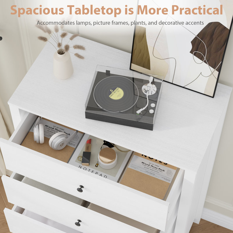 Commode 5 tiroirs en bois Modern, Blanc