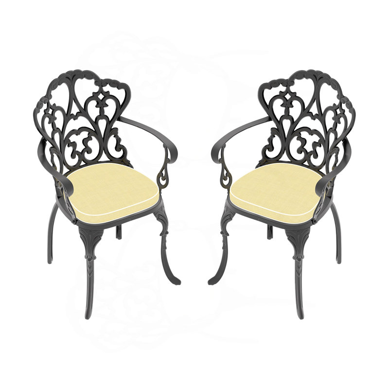 Chaise de patio en aluminium 2 pièces avec structure noire et coussins beiges