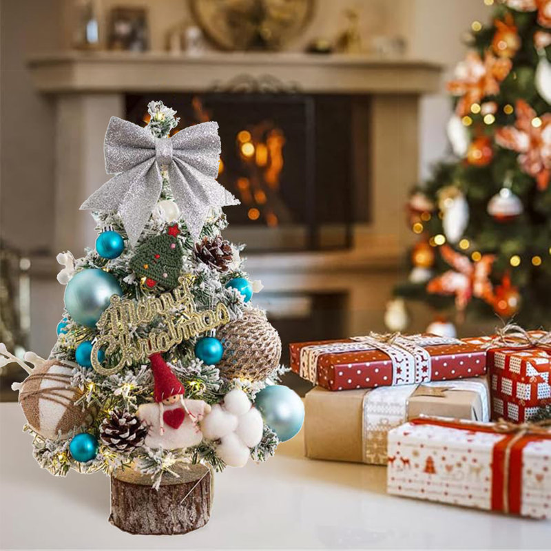 Arbre de Noël artificiel enneigé avec lumières à DEL 17,7 po pour décoration des Fêtes