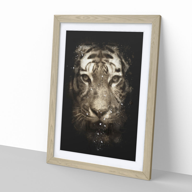 Tiger Vol.5 Paint Splash - Picture Frame Graphic Art, 65cm H x 48cm W x 2cm D, Oak