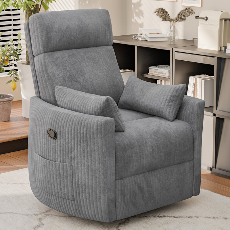 Swivel Rocker Recliner Chair with 8-Point Massage, Gray Corduroy