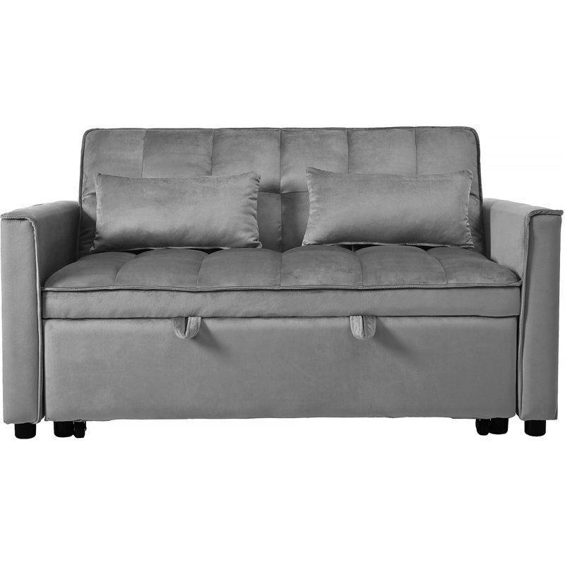 Canapé-lit convertible multifonctionnel avec dossier inclinable, coussins et rangement, idéal pour le salon, la maison ou le bureau