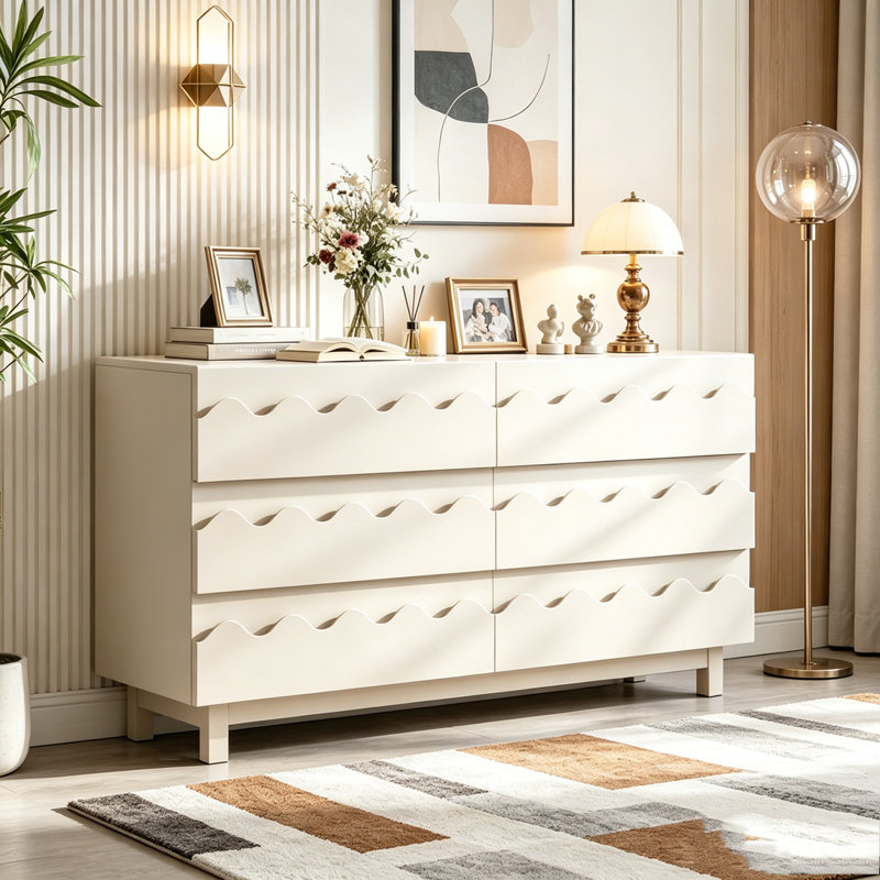 Commode 6 tiroirs 60 po, Ivory