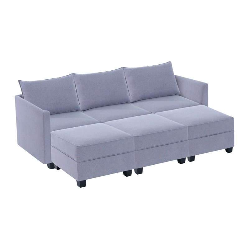 Canapé modulaire en lin avec repose-pieds et canapé de rangement pour le salon Marchelo, Lin gris