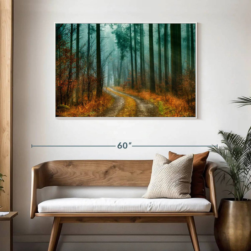 Sentier de la forêt d'automne, 46 po x 31 po, Cadre flottant blanc