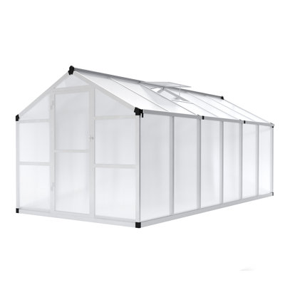 Large Walk-In Heavy Duty Polycarbonate Greenhouse for Outdoors with Aluminum Frame, Quick Setup, Roof Vent, Adjustable Windows & Lockable Door for Garden or Backyard, 8x12 FT  