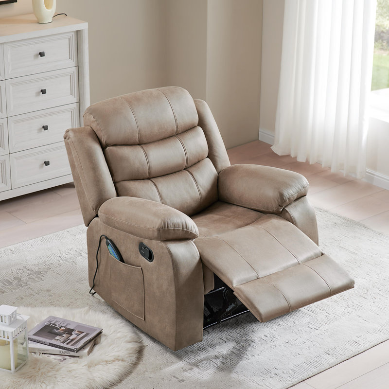37" Wide Modern PU Leather Soft Backrest Manual Recliner with Massage & Heating Function Brown, Brown Polyester Blend