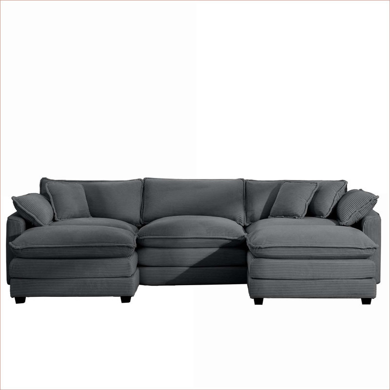 Jeffers Chenille Fabric Upholstered 4-Piece Sectional Sofa, Gray Chenille, 33.85" H x 114.56" W x 34.25" D