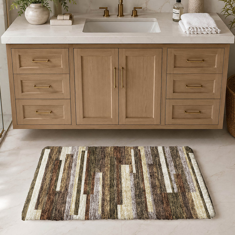 Tapis à rayures Dream Shag ADS766 lavable à la machine de qualité supérieure, Brun, 2 pi 6 po x 3 pi 10 po