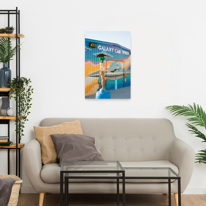 Space Cowboy Car Wash Colorful Vibrant Whimsical Architecture Wall Art Print by Bethany Young - Wrapped Canvas Print