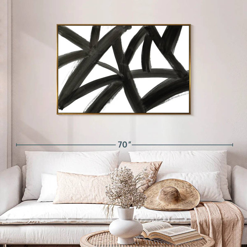 Abstrait de routes noires, Cadre flottant doré, 43 po x 29 po
