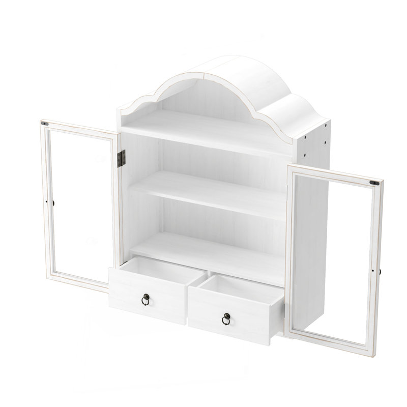 Armoire murale rétro en bois massif vieilli rustique avec plateau ondulé élégant, pour la salle à manger, la cuisine, le salon et la salle de bain