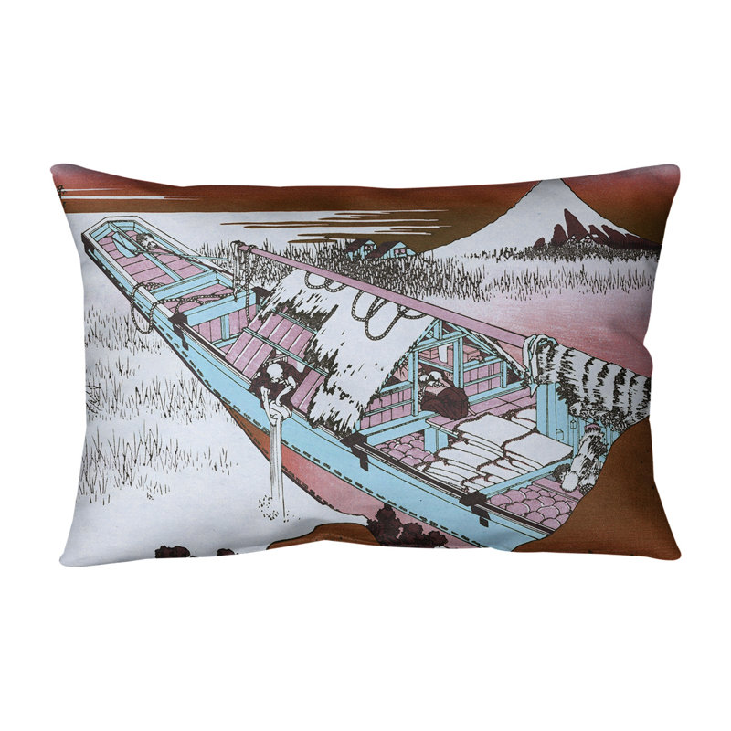 Katsushika Hokusai Faux Suede Reversible Throw Pillow, Poly Fill Insert, Red/Sky Blue