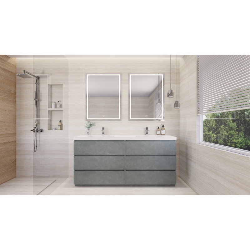 Rheana 70.86'' Double Bathroom Vanity with Plastic Top, Cement Gray