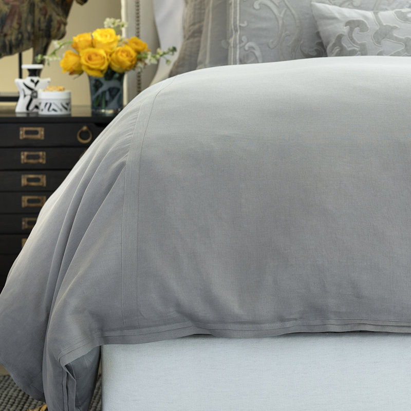Bloom Linen Duvet Cover, Queen Duvet Cover, Light Gray