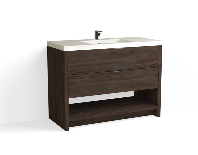 Vue 48" W Freestanding Single Bathroom Vanity, Glossy White/Single, Biondo, Matte Black