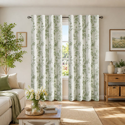 Rideaux occultant à motif floral de style pastoral - Imprimé vert sauge - Simple et moderne, idéal pour les salons et les chambres
