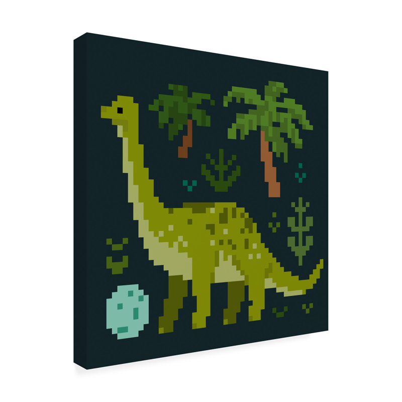 «Pixel Dinos IV» sur toile, H 35 po x l 35 po